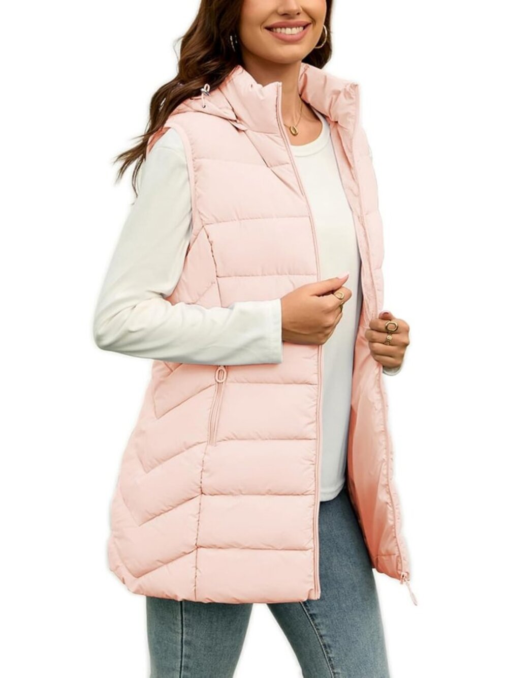 Cozy Fleece-Lined Long Puffer Vest for Women - Warm Hooded Sleeveless Jacket